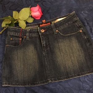 Dollhouse Blue Jean Red Stitched Mini Skirt 9/10